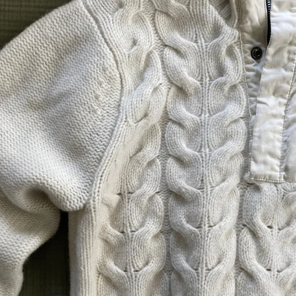Helly Hansen Wool Cream white Cable Knit collared Sweater L - Picture 3 of 5